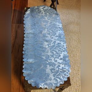 Vintage Blue silk floral table doily runner